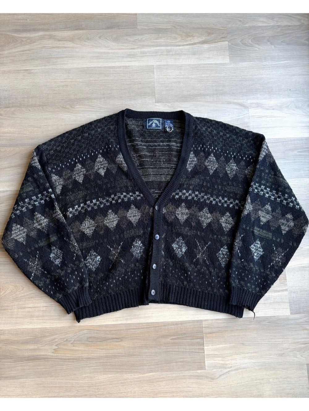 Vintage 90's Navigator Harlequin Pattern Cardigan Knit